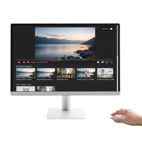 Närbild på YouTube-skärm med autoplay och videor i kö