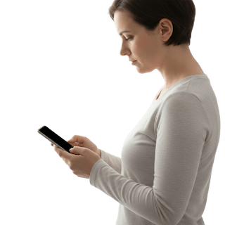 Person som fokuserat tittar på mobilskärm i stilla ögonblick