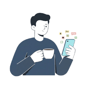 En person som i förbifarten läser korta kommentarer på mobilen