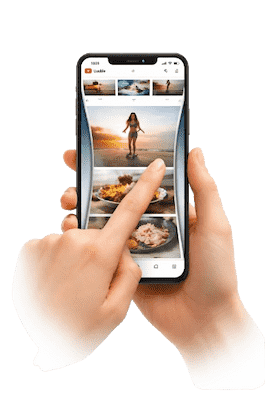 Hand som sveper i vertikalt videoflöde på mobilskärm