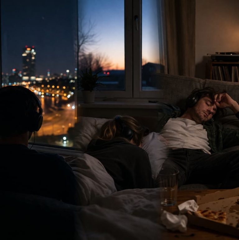 Tre ögonblick som inte riktigt hör ihop men ändå gör det – nattljus över staden, en kropp som sjunker ner i gryningens tystnad, och en eftermiddag som fortfarande känns som igår kväll