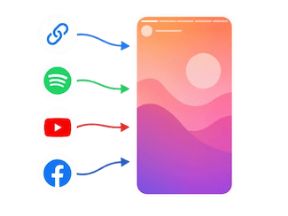 Länk, musik, video och Facebook-inlägg som delas vidare till Instagram story