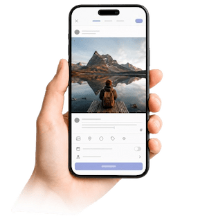 Mobil som visar ett Instagram-inlägg med bild och bildtext före publicering